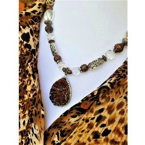 Necklace and Earrings Set. Brown Metallic Druzy. Silver Bronze. New with tags.